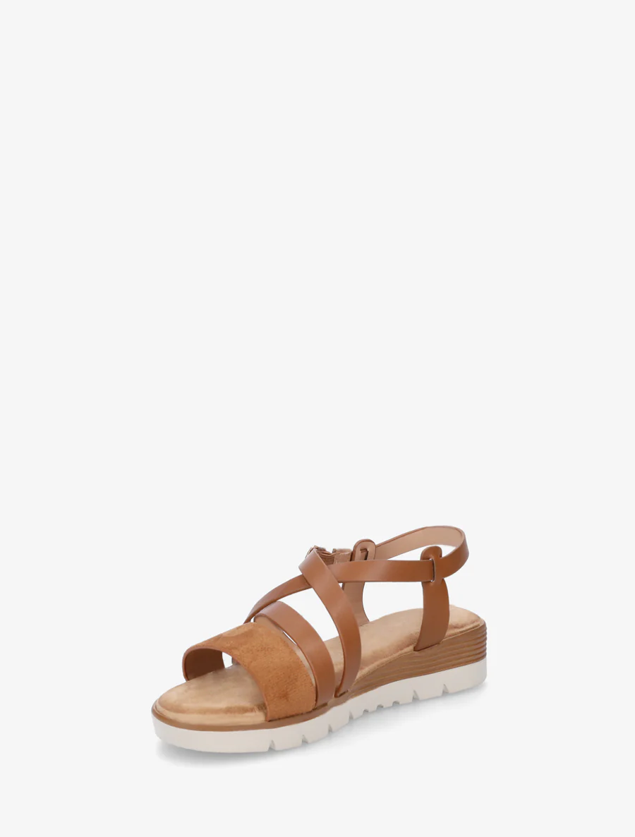Sandalen van imitatieleer met suèdine bandje - Kameel - Image 3