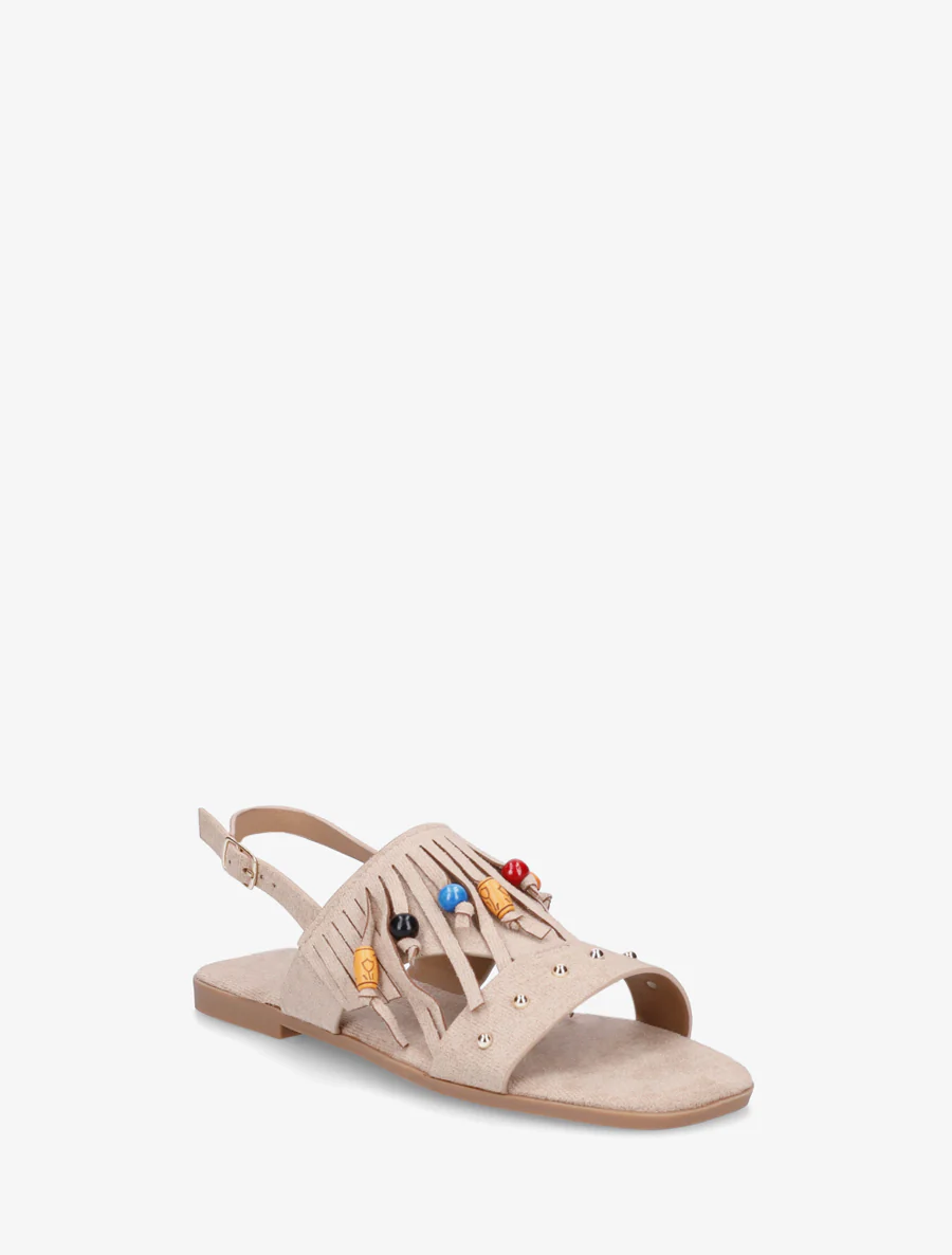 Sandalen van suèdine met franjes en houten kralen. - Mol - Image 2