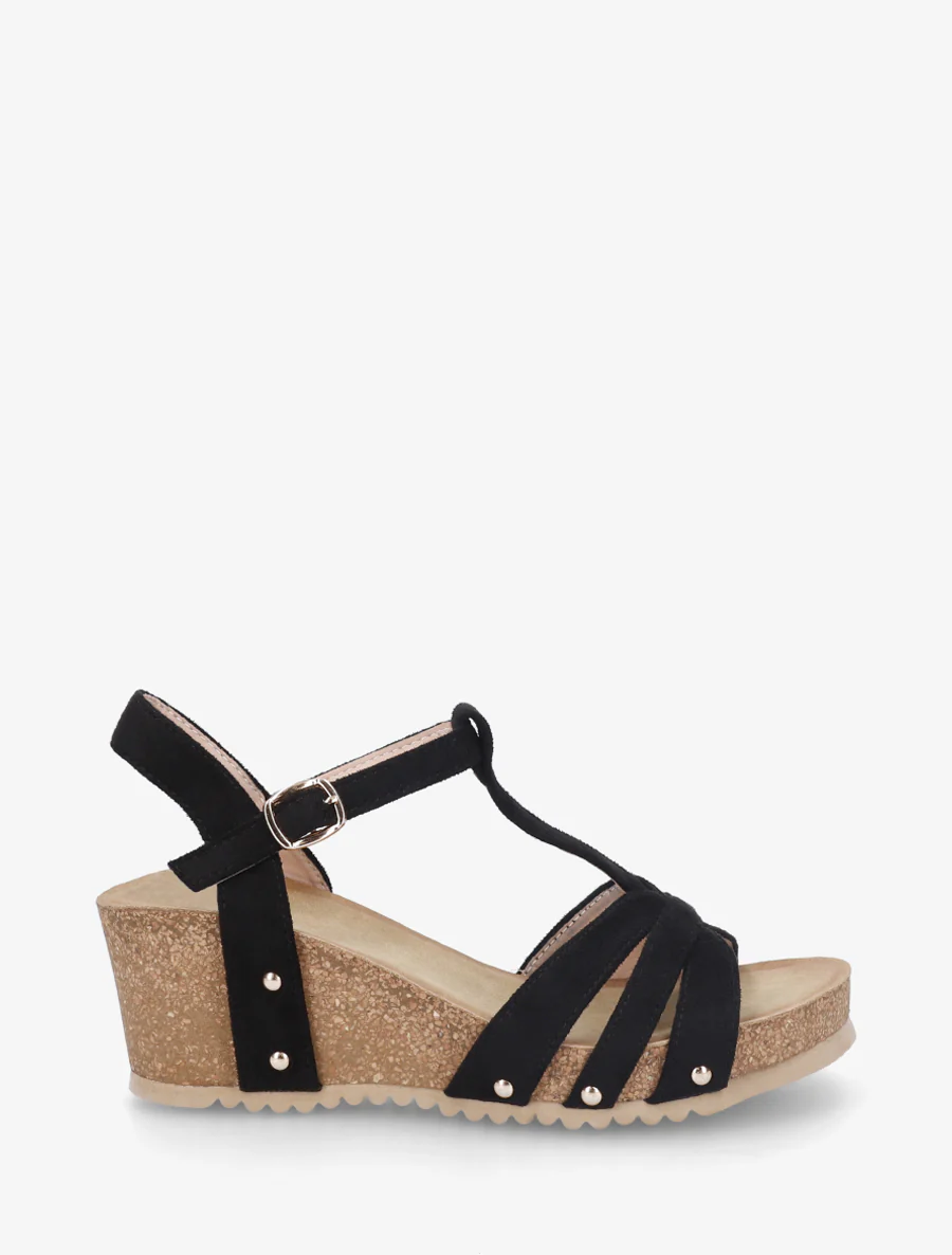 Sandalen van suèdine met T-bandje - Zwart