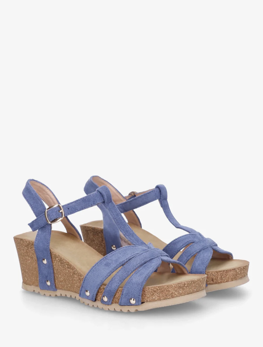 Sandalen van suèdine met T-bandje - Blauw - Image 4