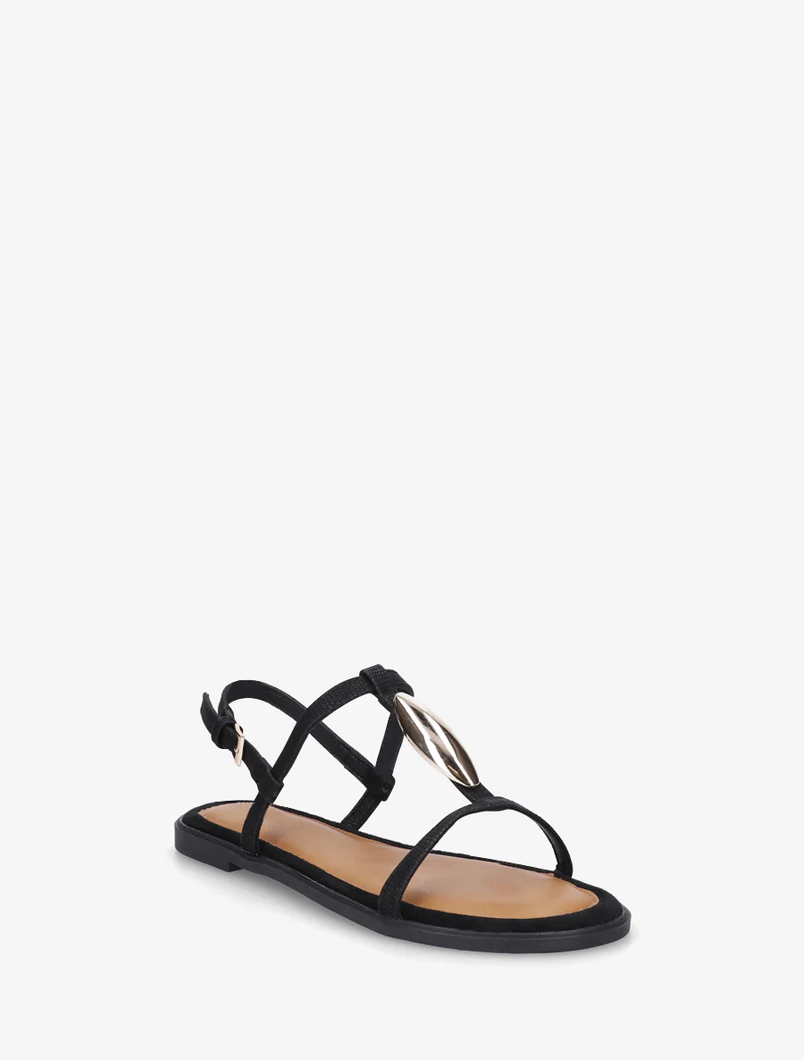 Sandalen van twee materialen met metalen inzetstuk - Zwart - Image 2
