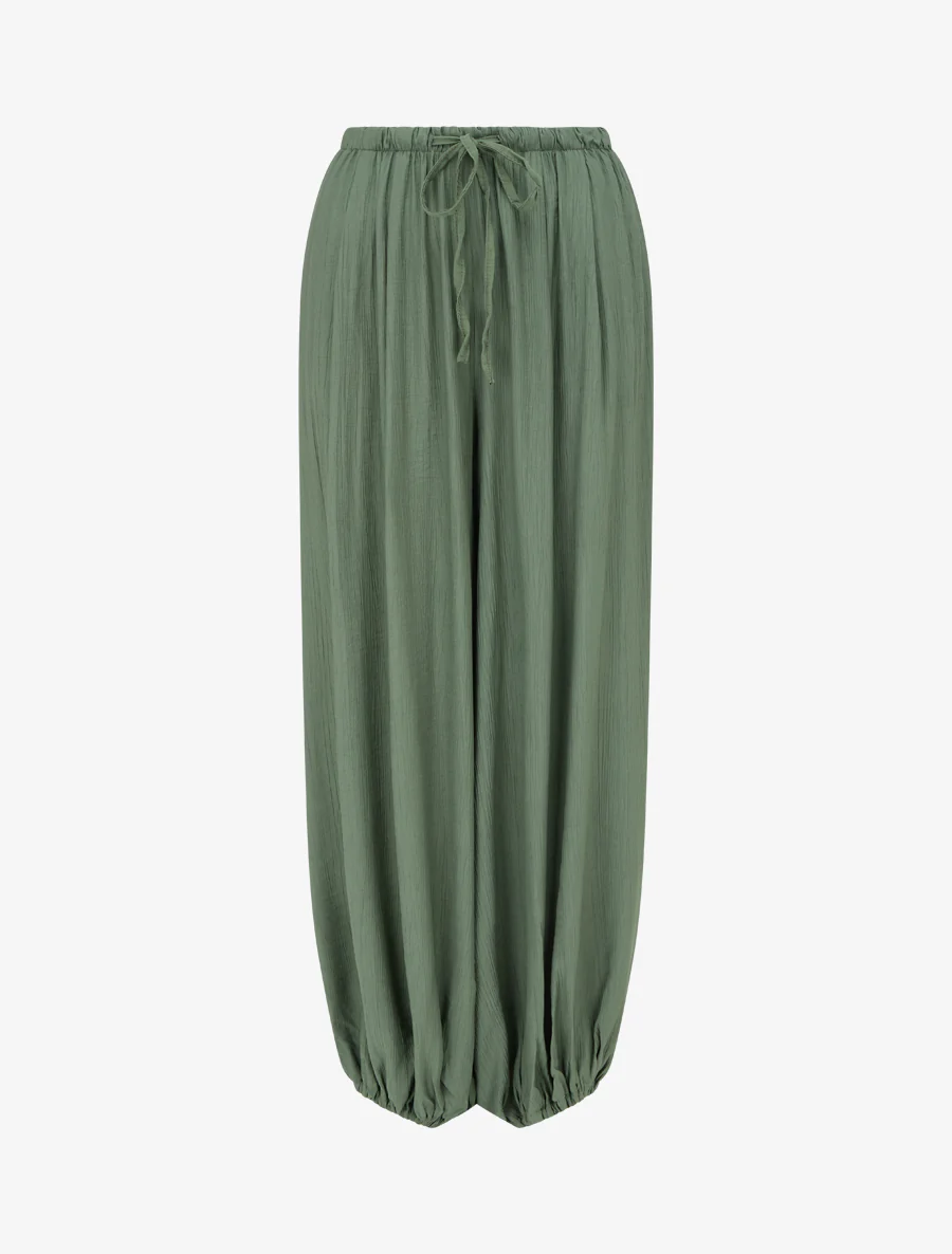 Sarouel stijl broek met elastische uiteinden - Kaki