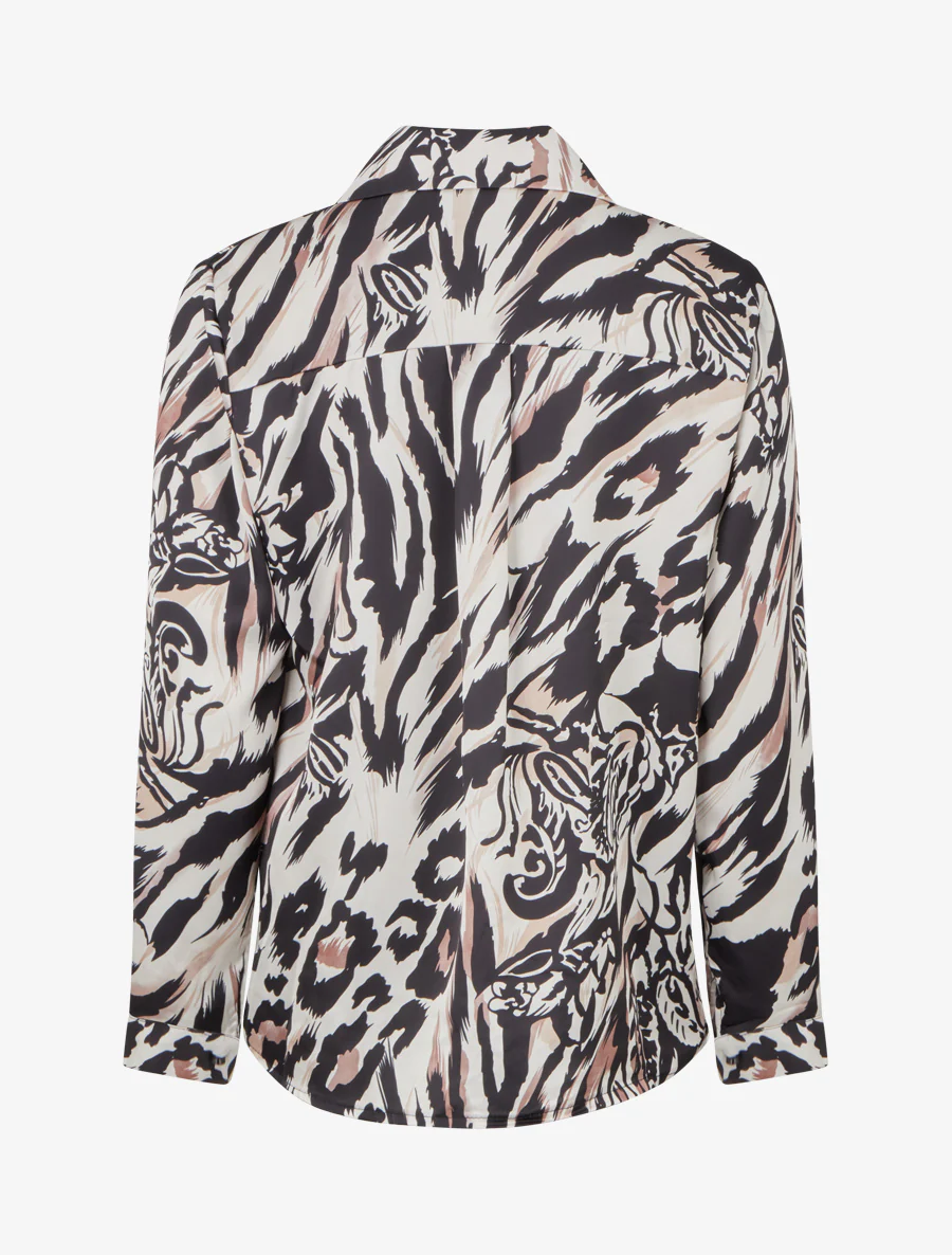 Satijnen blouse met dierenprint - Zwart - Image 2