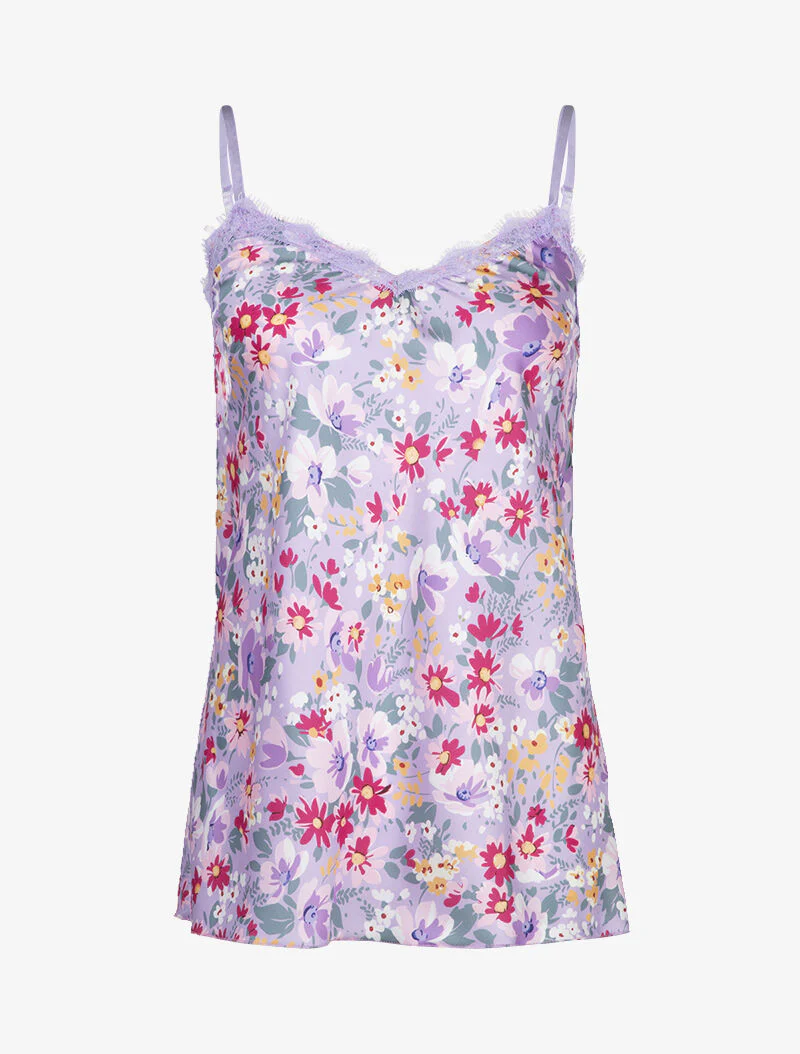 Satijnen Caraco met bloemenprint van het veld - lila