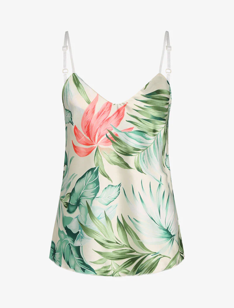 Satijnen caraco met jungleprint - ecru