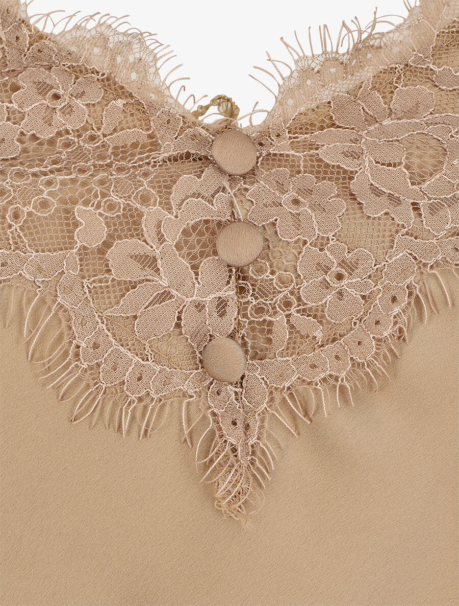 Satijnen caraco met kantdetail - Goud - Image 3