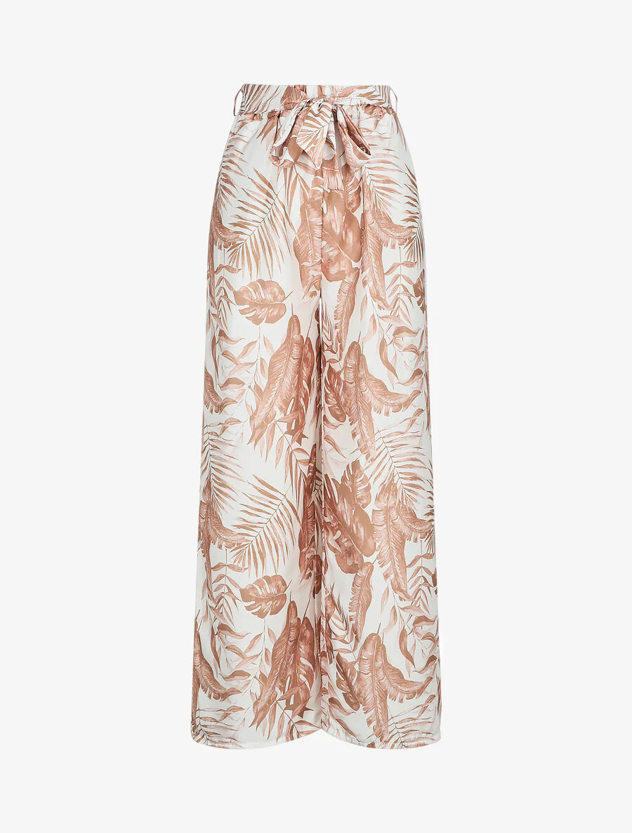 Satijnen geprinte tropische broek - Camel
