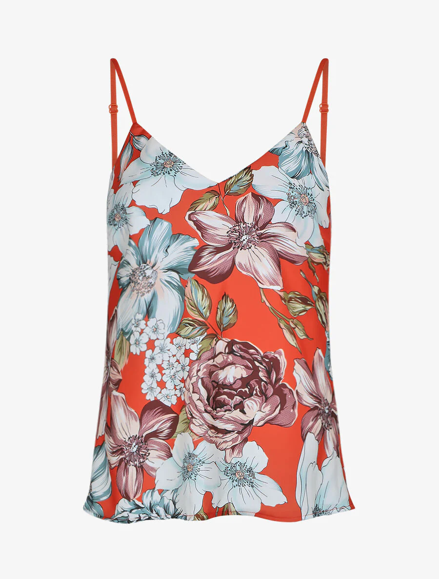 Satijnen hemdje met bloemenprint - Rood