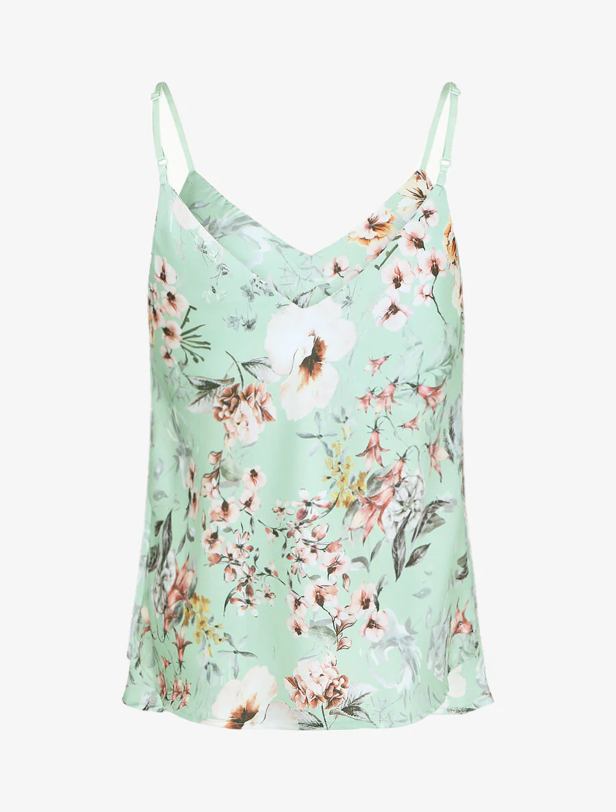 Satijnen hemdje met bloemenprint - Watergroen - Image 2