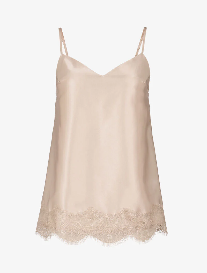 Satijnen hemdje met kanten rand - beige
