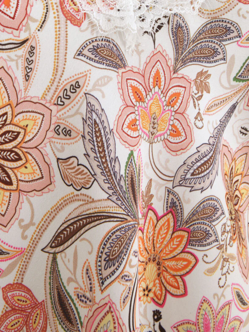 Satijnen jasje met kanten kraag en bloemenprint cachemire - Wit - Image 3