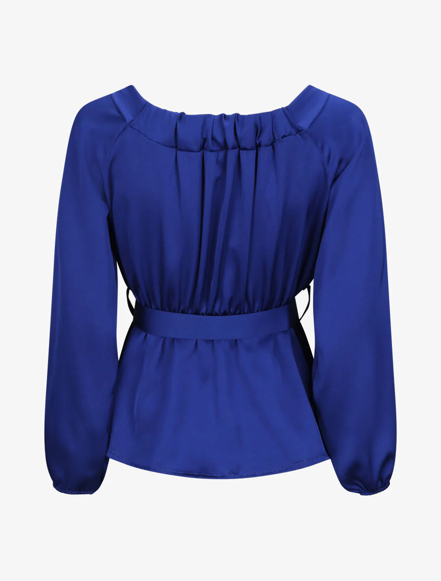 Satijnen peplum blouse - Kobaltblauw - Image 2