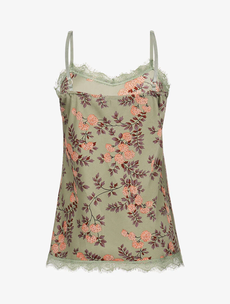 Satijnen tanktop met bloemenprint - kaki - Image 2