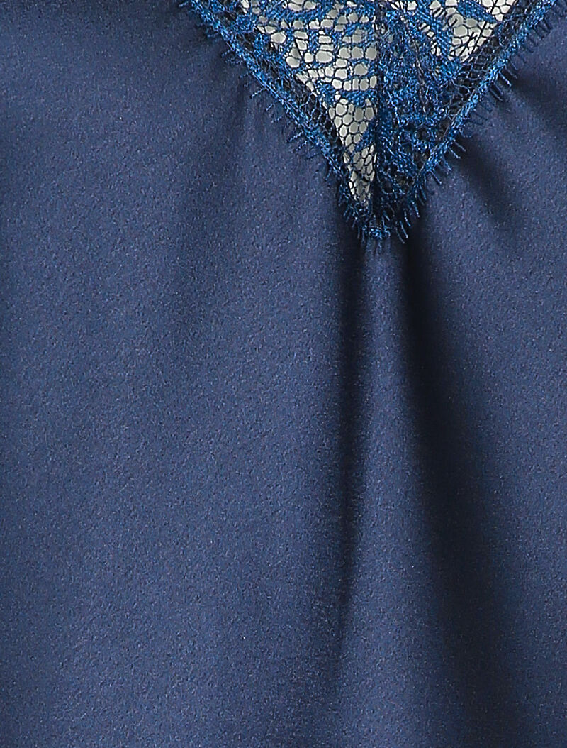 Satijnen tanktop met kanten rand - Marineblauw - Image 4