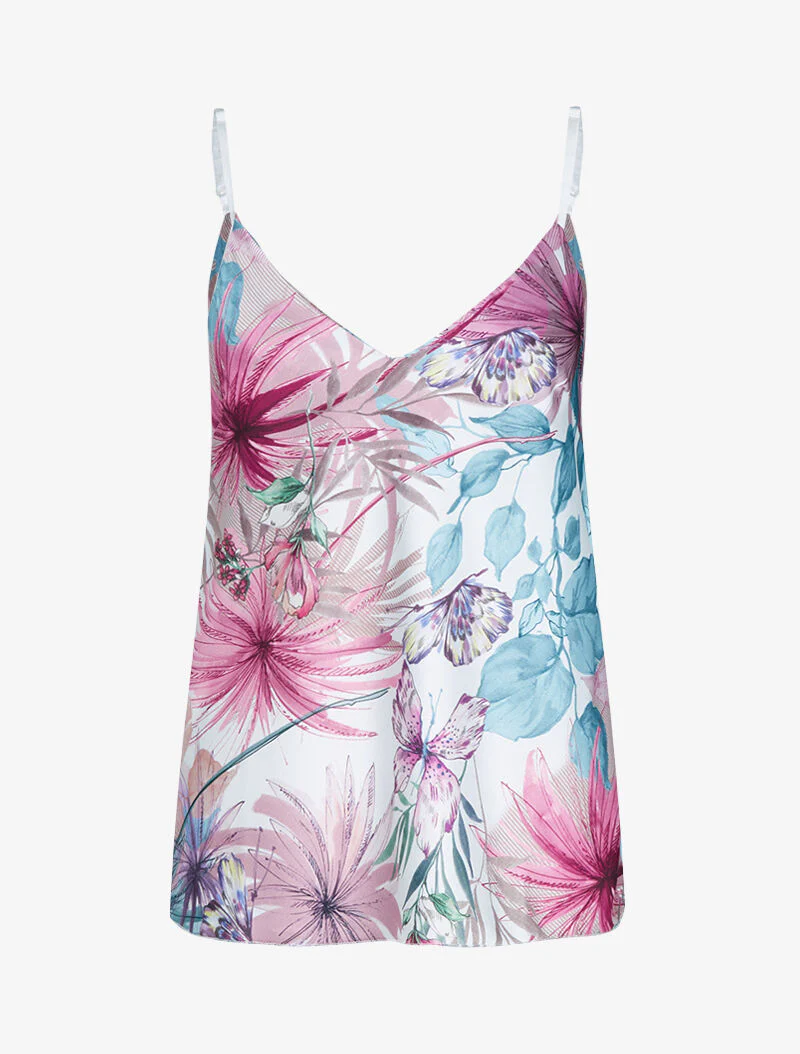 Satijnen tanktop met prints - ecru