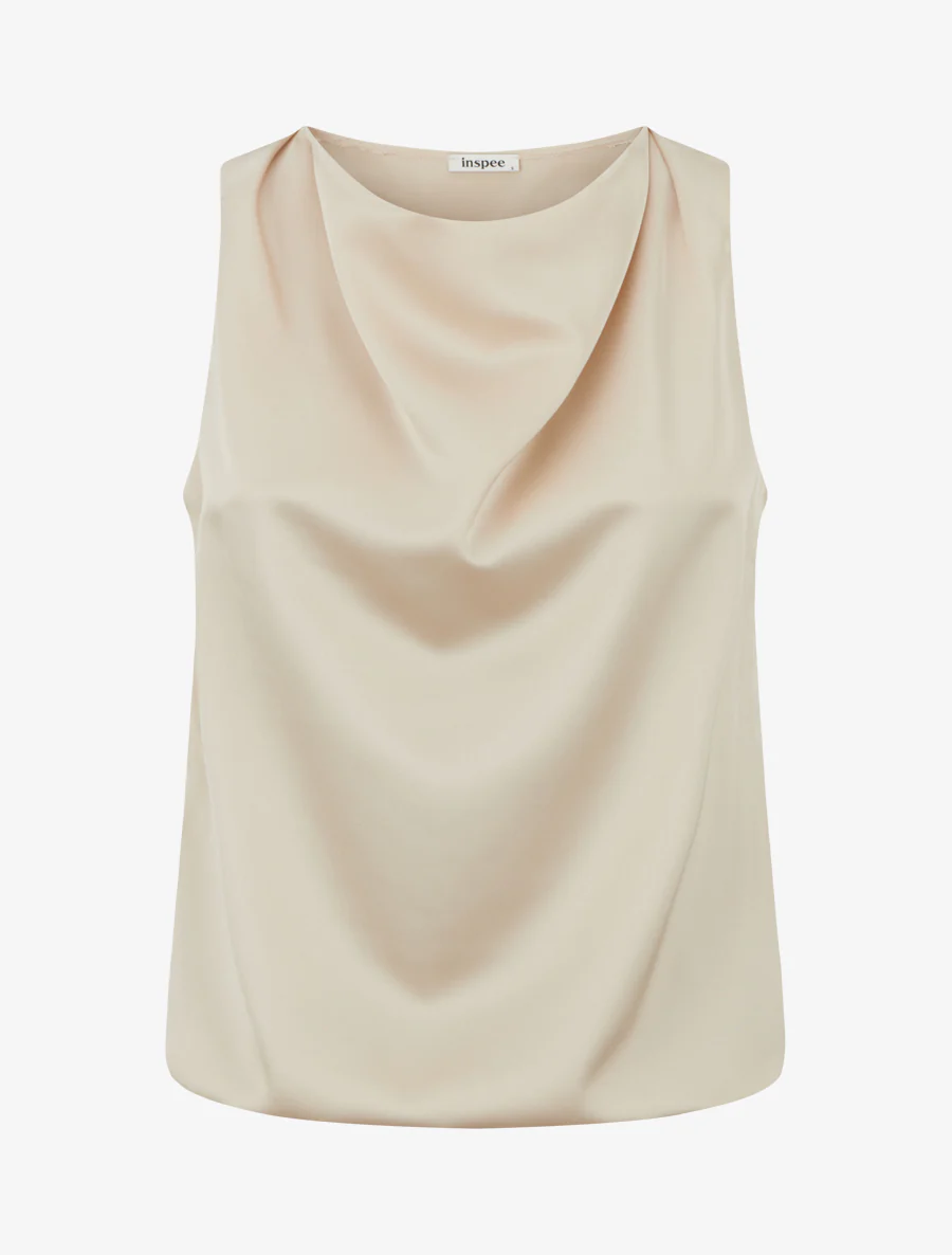 Satijnen top in bolvormige snit - Beige