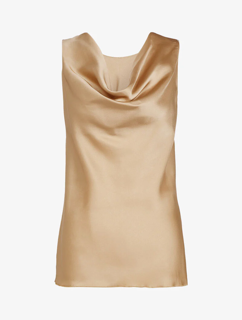 Satijnen top met boothals - camel