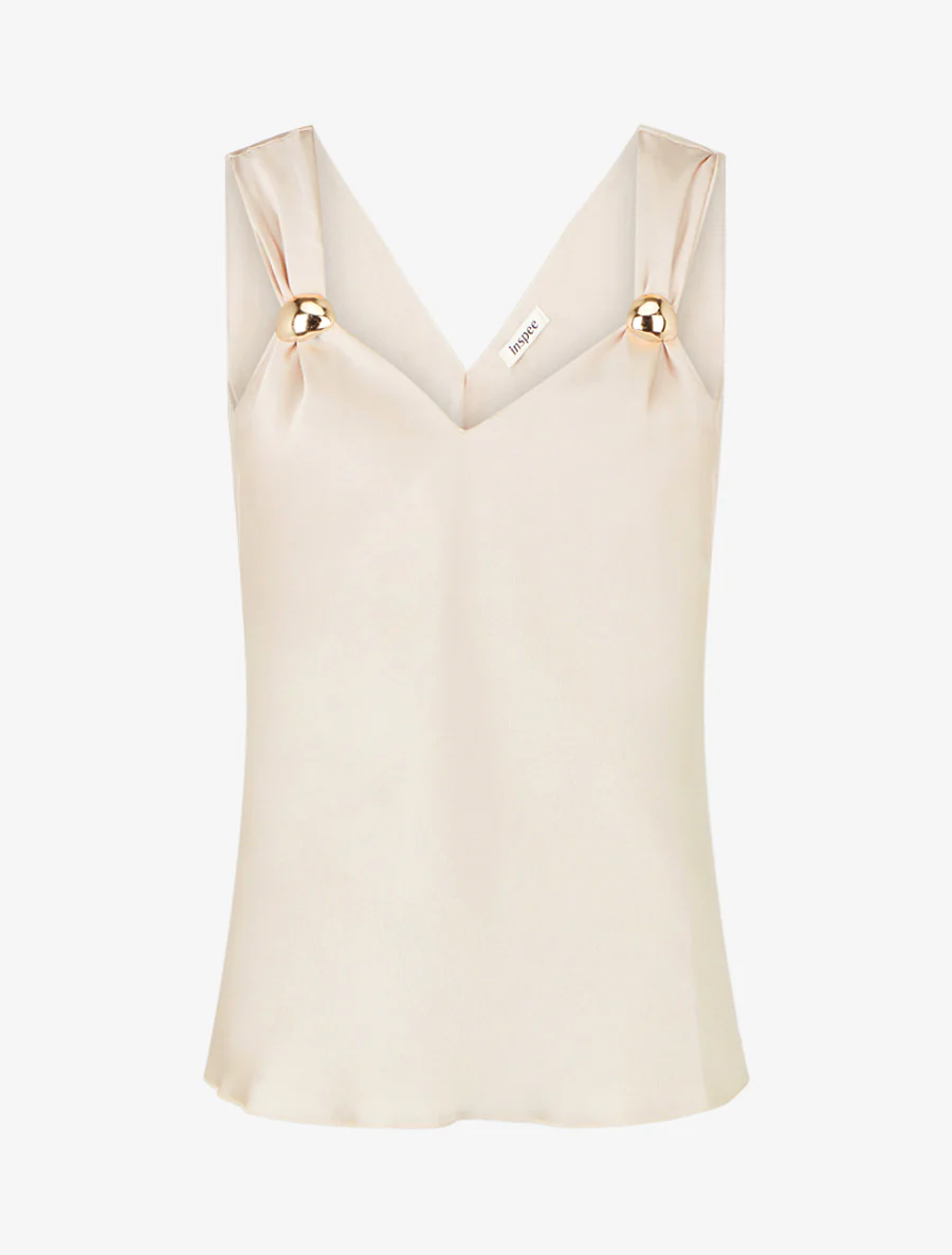 Satijnen top met sieraden inzetstuk - Beige