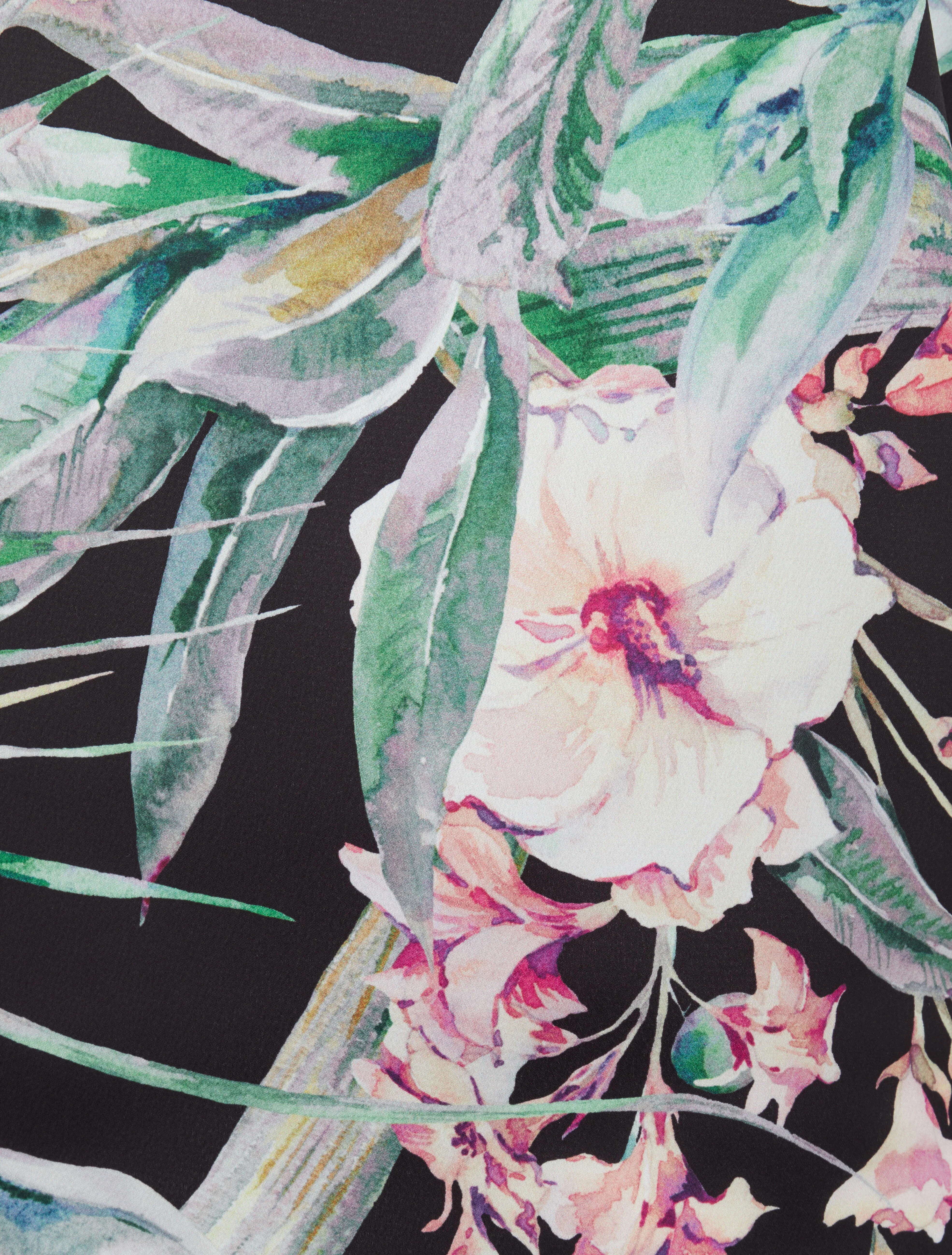 Satijnen top met tropische plantenprint en kanten detail - Zwart - Image 3