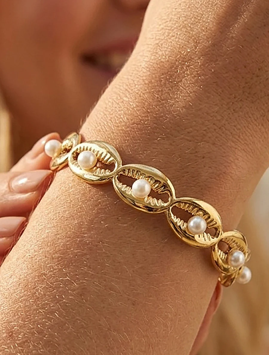 Schelpenarmband met parels - Goud
