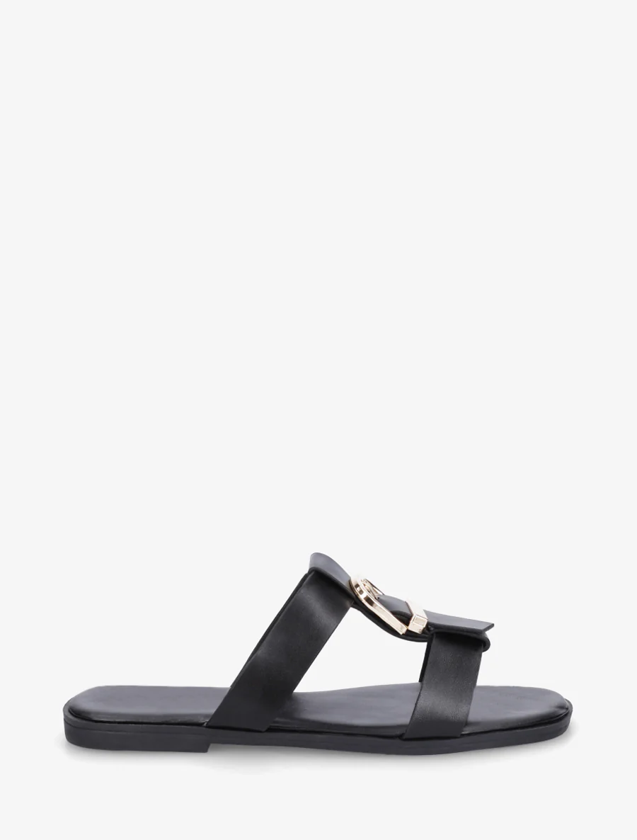 Schoenen met open teen van imitatieleer met decoratieve gesp - Zwart
