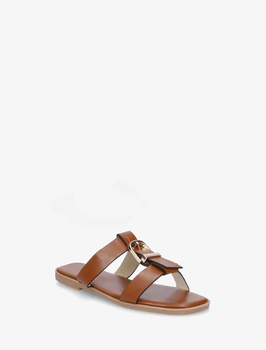 Schoenen met open teen van imitatieleer met decoratieve gesp - Kameel - Image 2