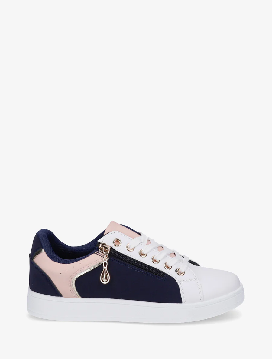 Schoenen van imitatieleer met decoratieve rits. - Marine