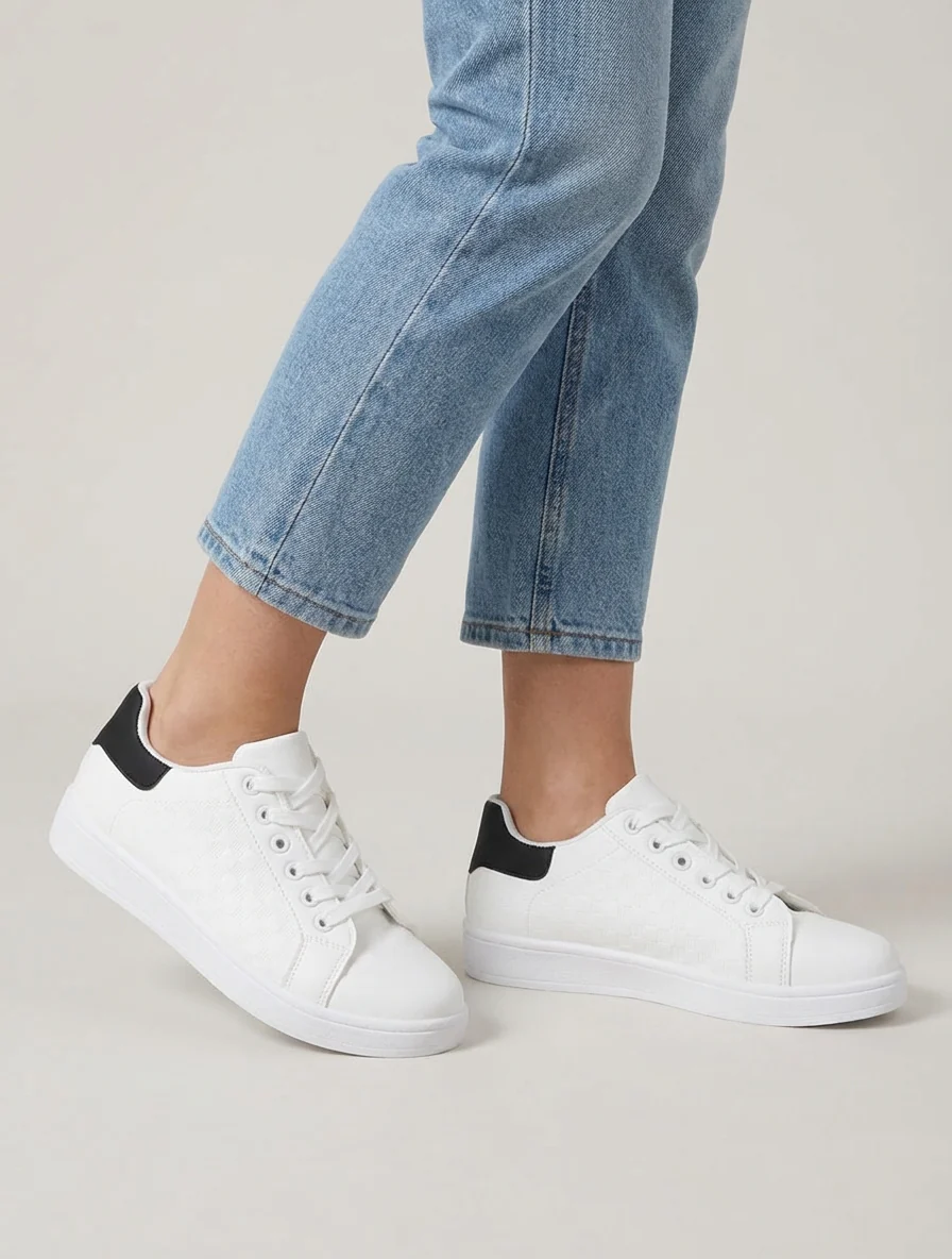 Schoenen van imitatieleer met ruitjesmotief - Zwart/wit - Image 5