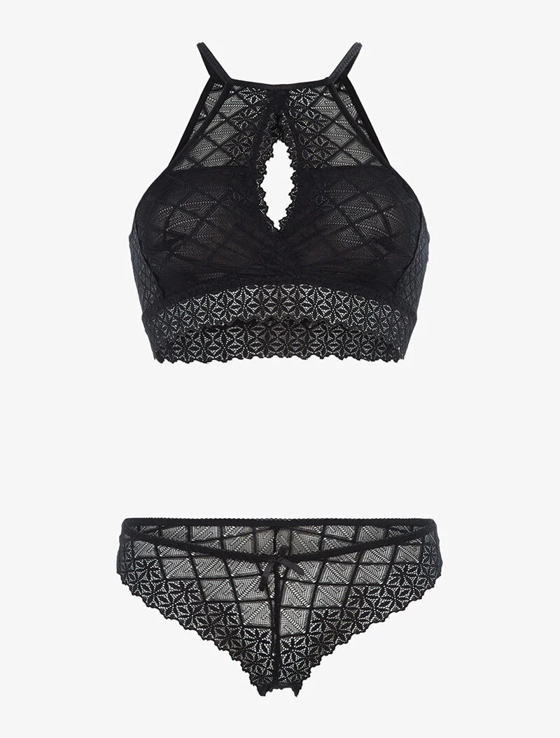 Kant bh-top en string set - zwart