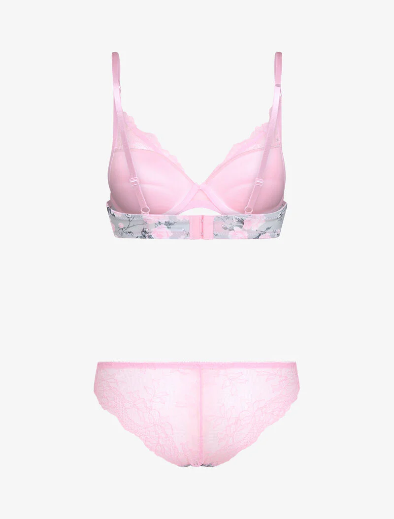 Set bedrukt met bloemen en kant - roze - Image 2