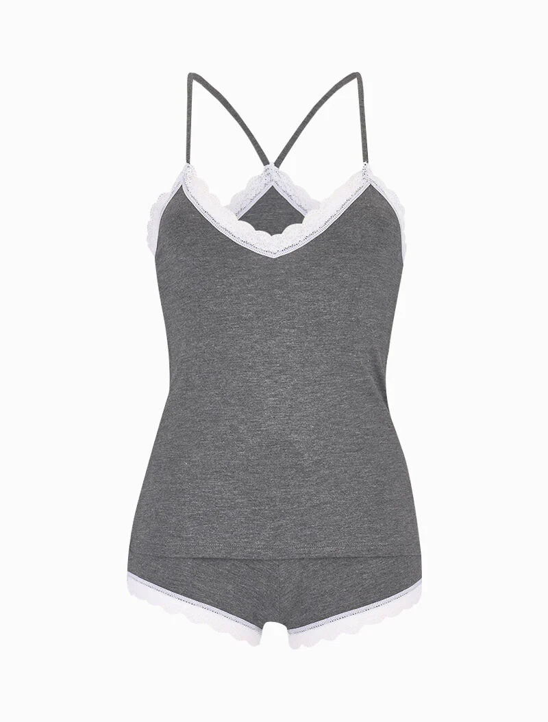 Racerback cami set en shorty - donkergrijs