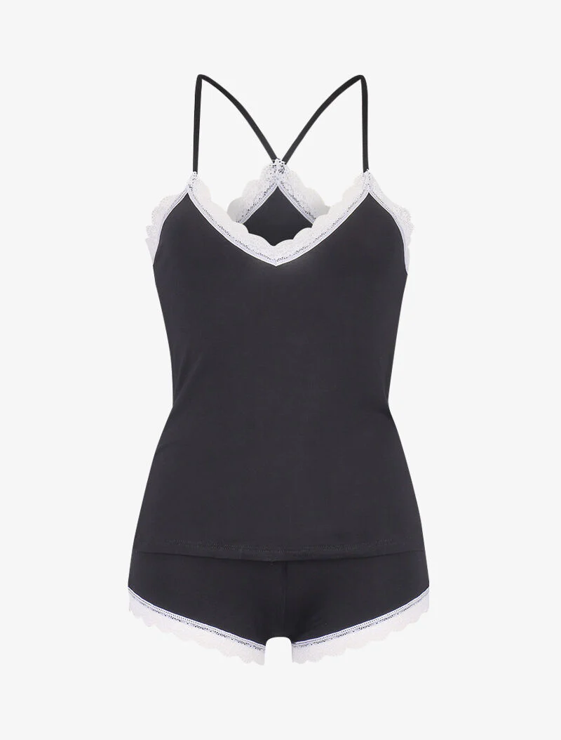 Racerback cami set en shorty - zwart