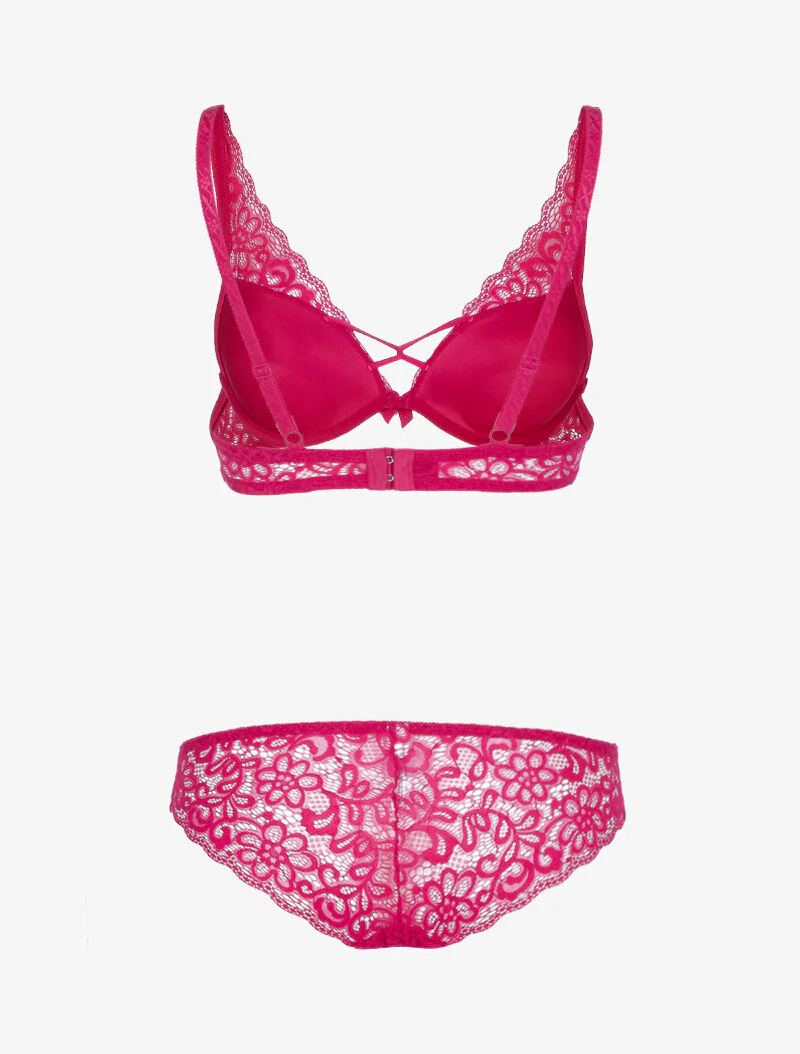 Set in gebloemd geschulpt kant - fuchsia - Image 2