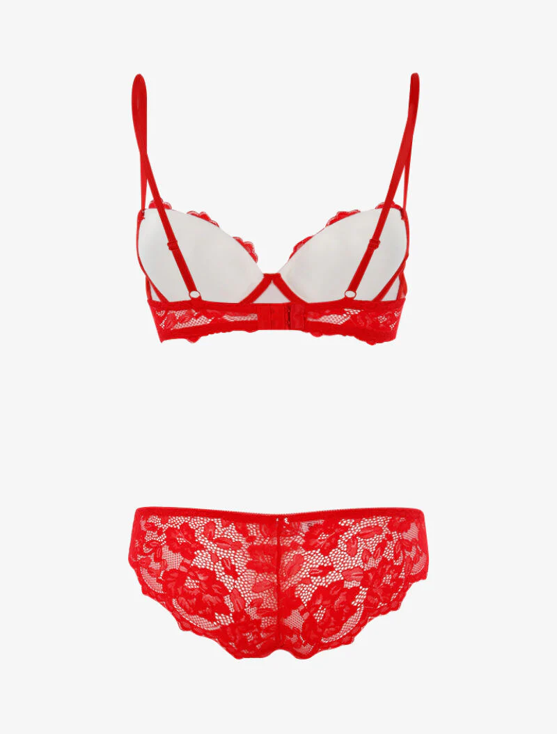 Kantenset met voering en string - rood/wit - Image 2