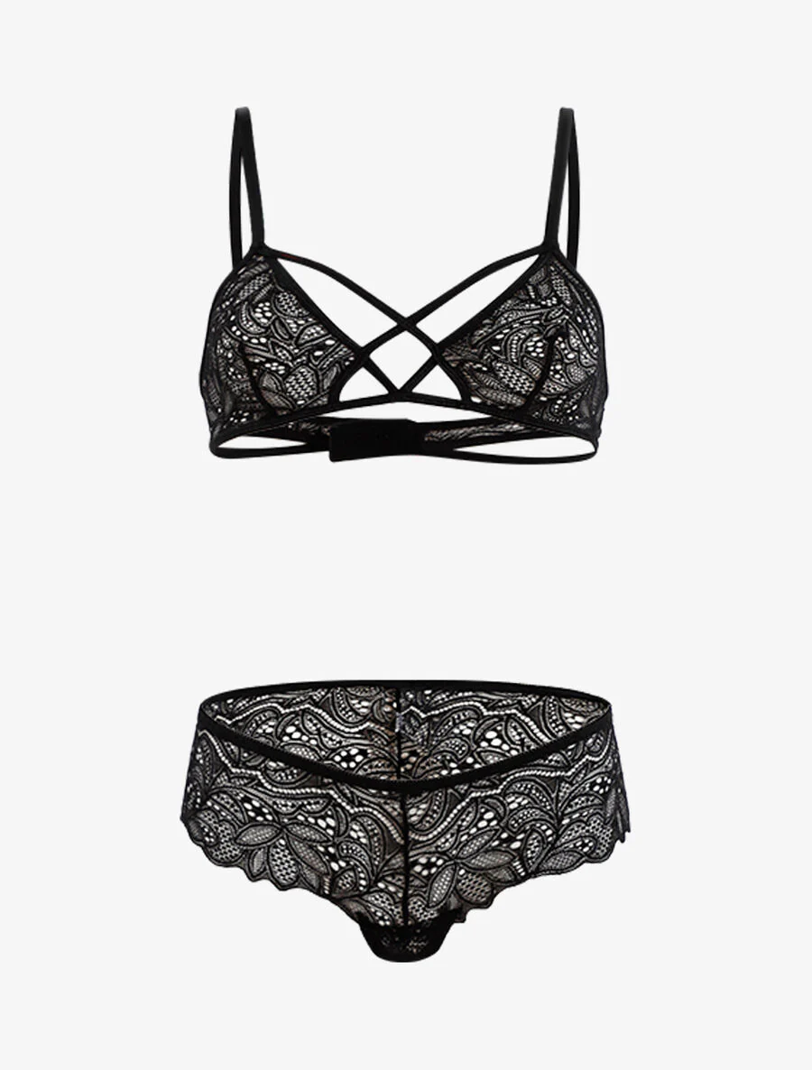 Set in openwork kant - zwart