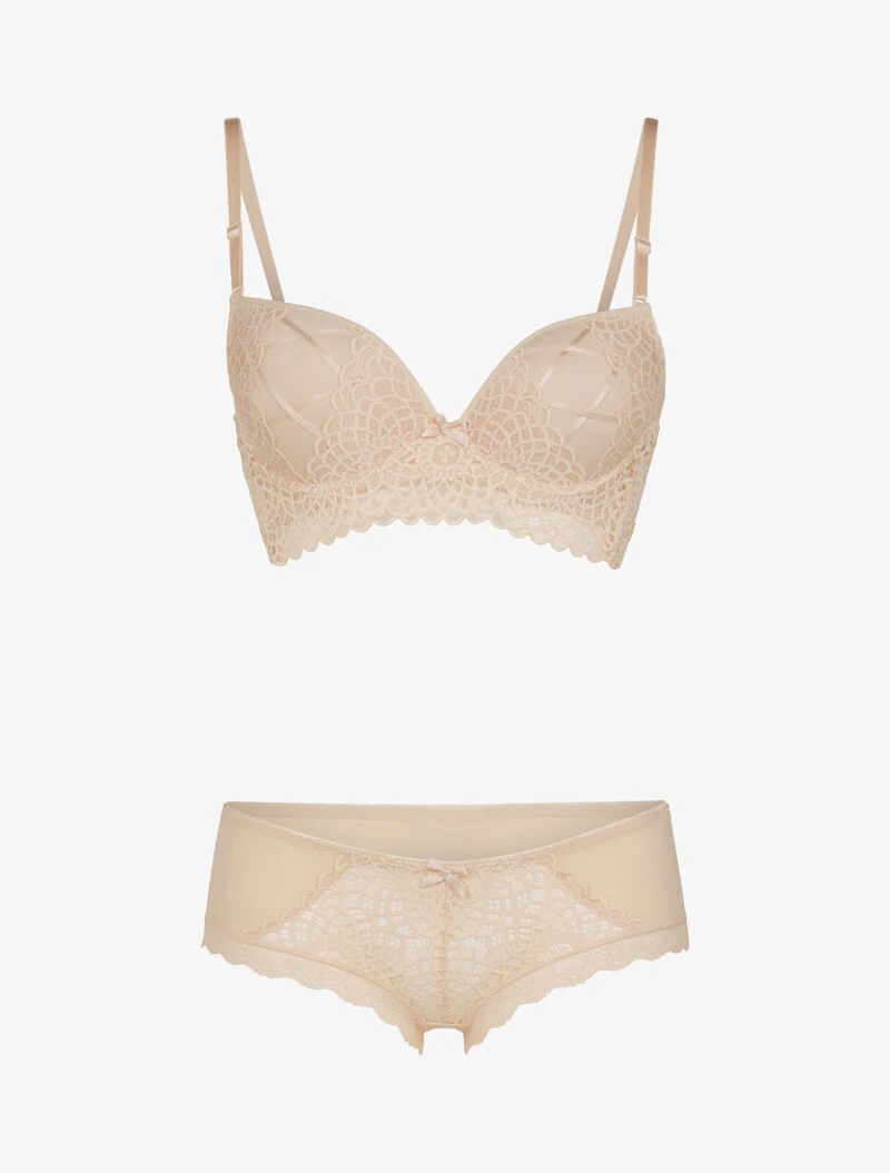 Borduursel en lijfje set - beige