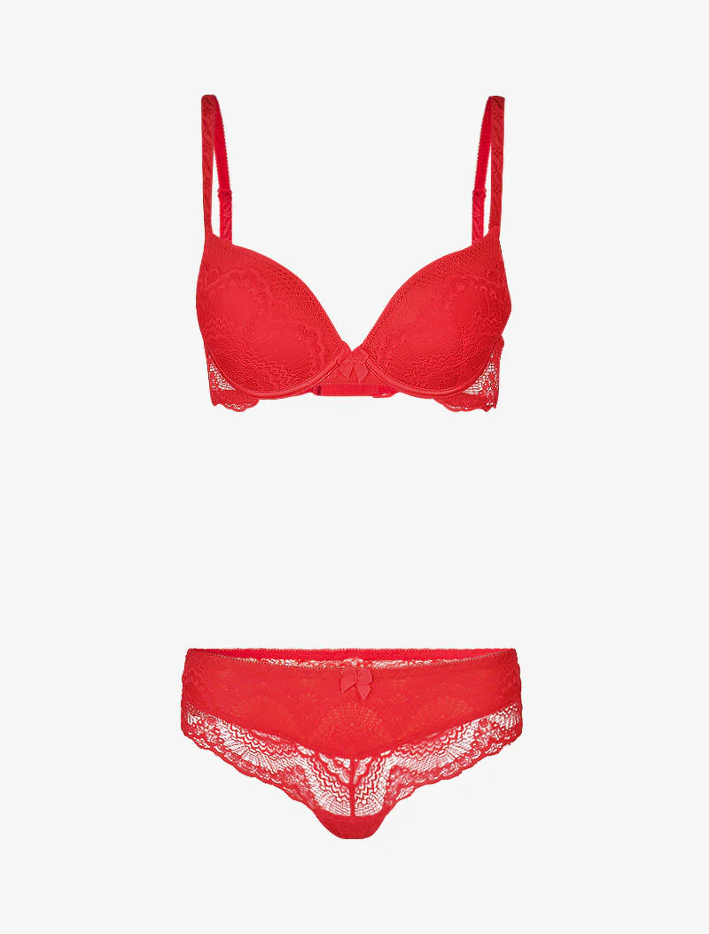 Set met inzetstukken van gaas en bloemenkant - rood
