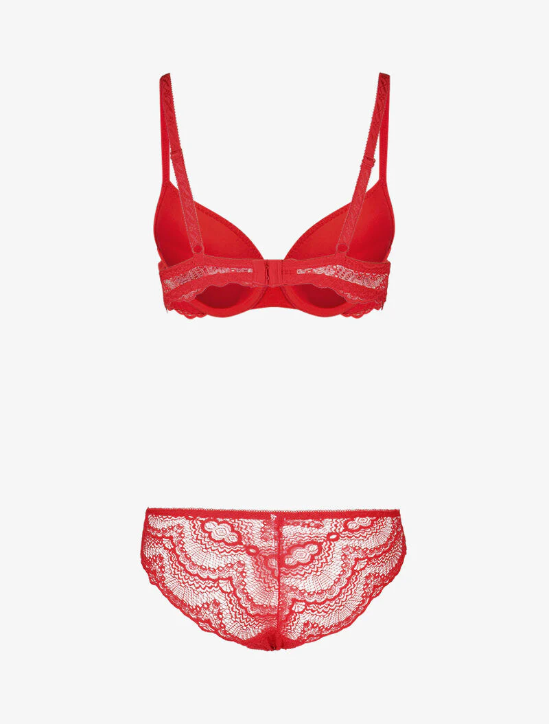 Set met inzetstukken van gaas en bloemenkant - rood - Image 2