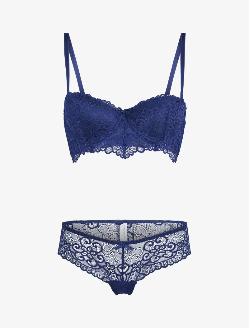 Set met bloemenkant en arabesken - marineblauw