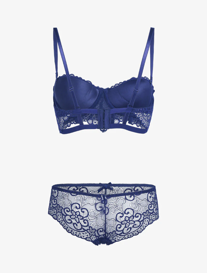 Set met bloemenkant en arabesken - marineblauw - Image 2