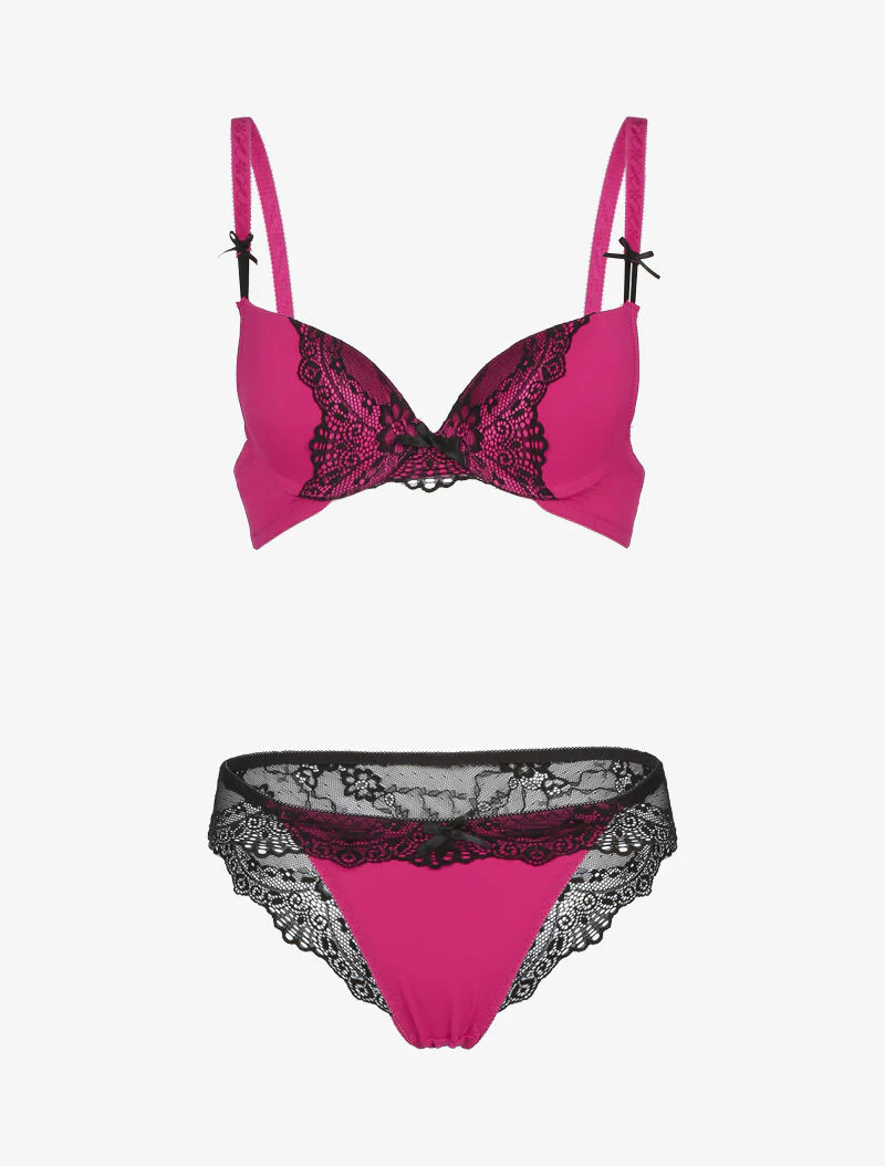 Set met kantinzet vlindereffect - fuchsia/zwart - fuchsia