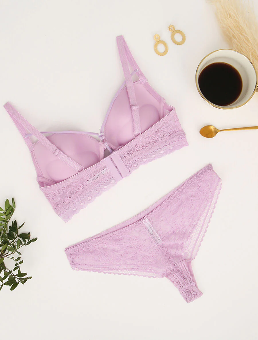 Set met kanten randen en lace out - Lila - Image 2