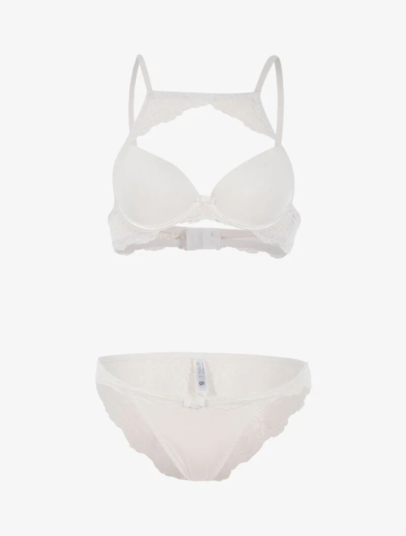 Set met kanten band en tanga - wit