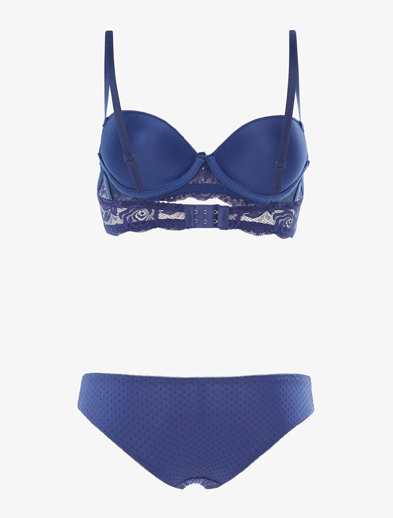 Gestippelde set met kanten randen - elektrisch blauw - Image 2