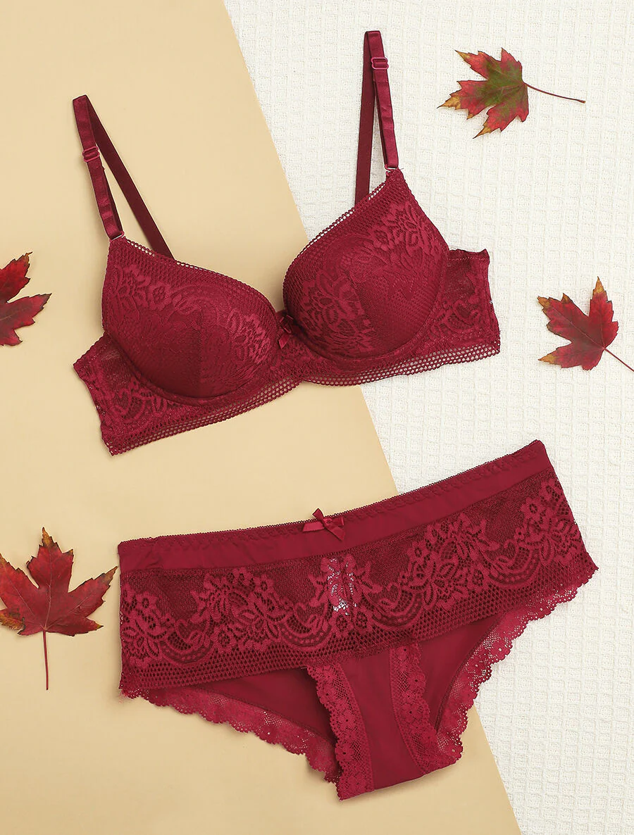 Set push-up met bloemenborduursel en shorty - Pruim