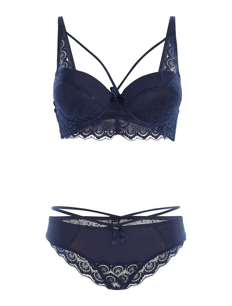 Set SG en slip kant met kanten rand - marine