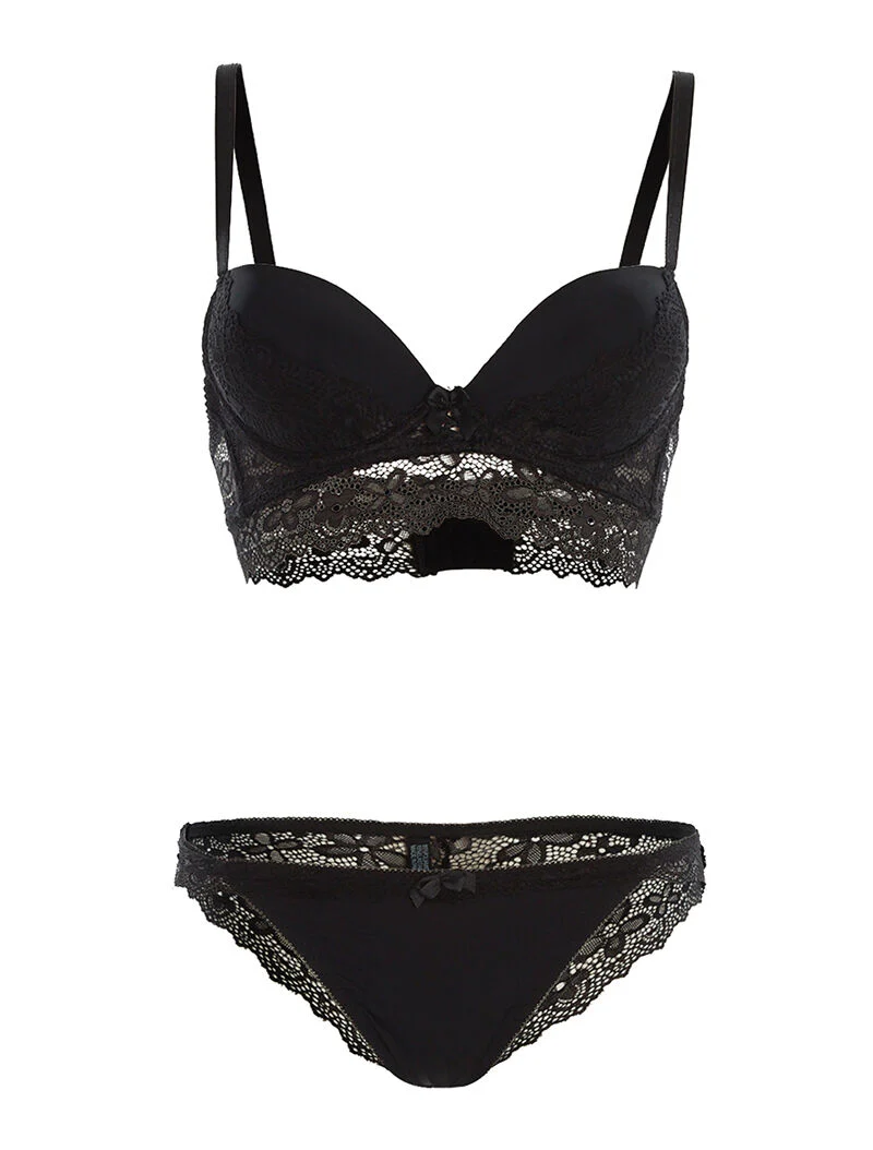 SG-set en slip met kanten rand - zwart