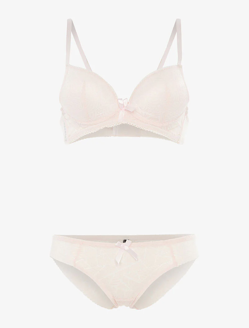 Set SG en string in afgeronde kant - poederroze - roze oranje