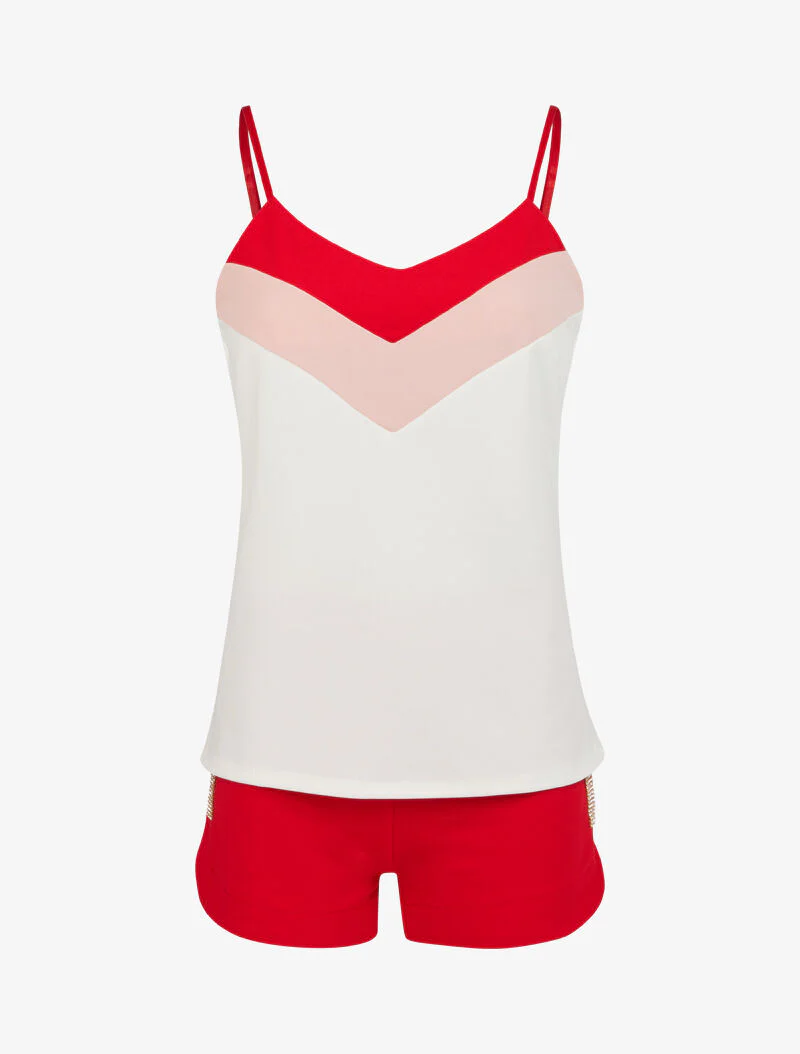 Set van een mouwloos hemd en een short met strass - rood