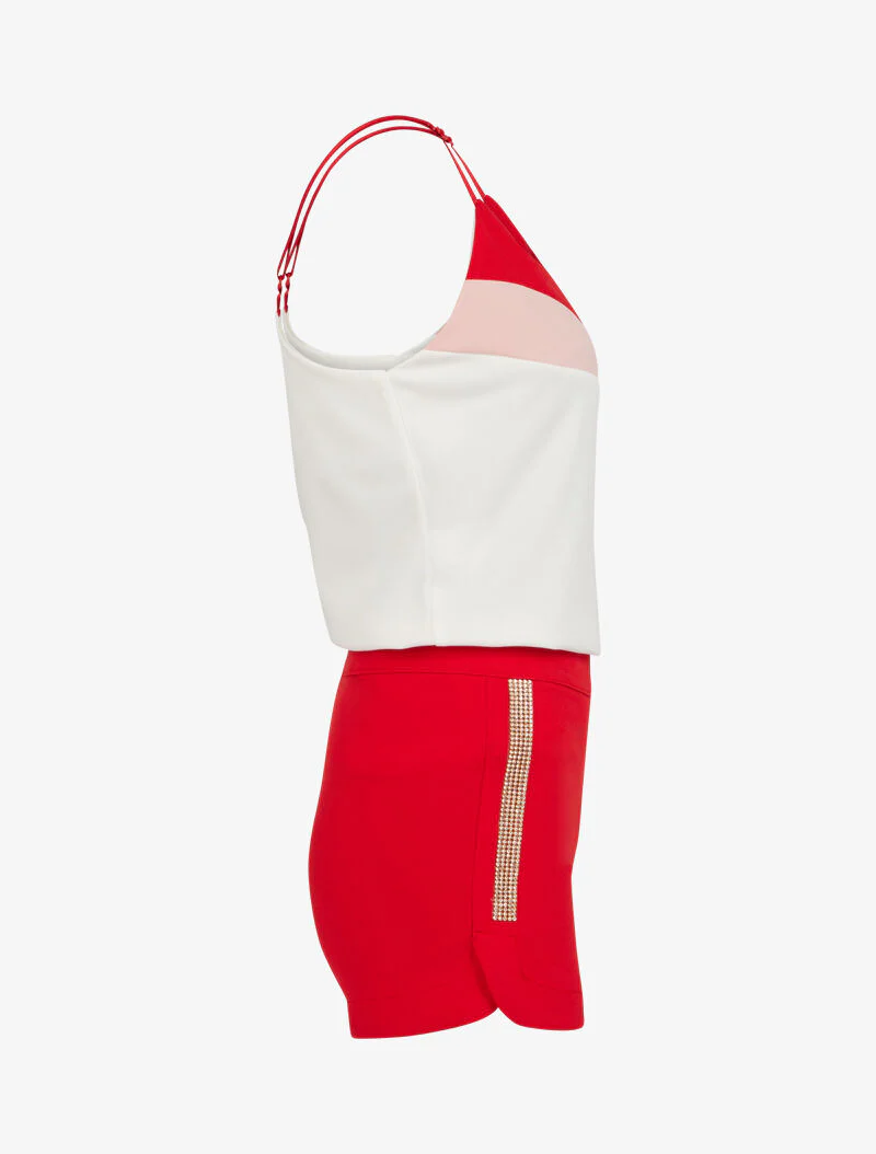 Set van een mouwloos hemd en een short met strass - rood - Image 3